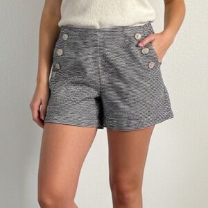 LOFT High Waist Striped Shorts with Button Detail